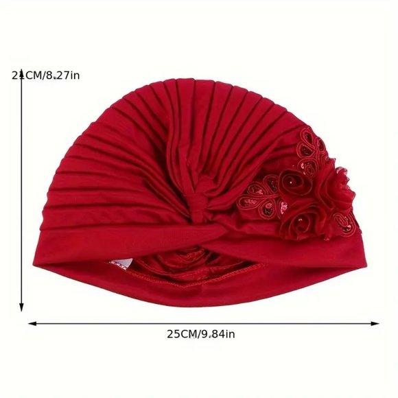 Faux Pearl Rhinestone Decor Turban Blue Head Wrap Elastic Head Scarf Chemo Cap - Picture 2 of 2